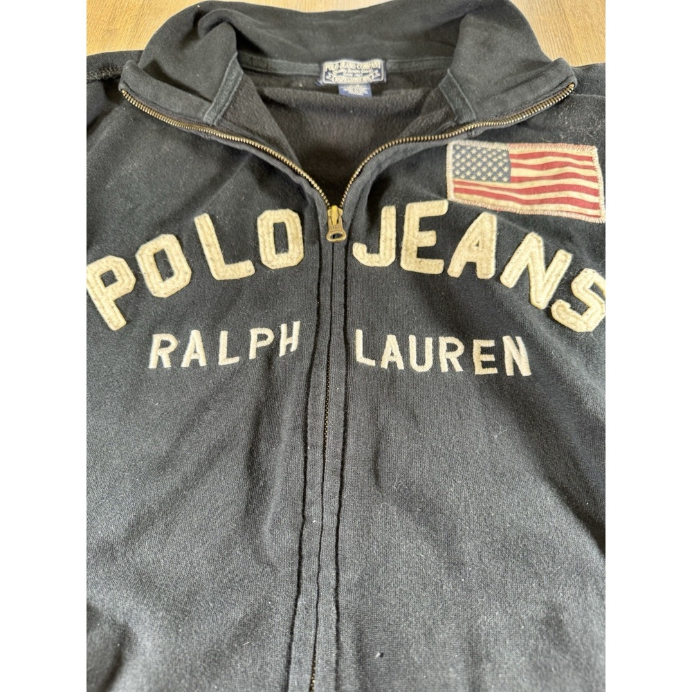 Polo Jeans Ralph Lauren Men's L Full Zip Sweatshirt Black Spellout Flag Jacket - Picture 3 of 8